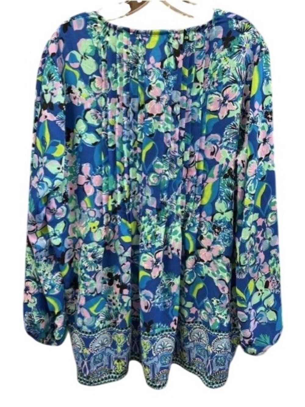 Lilly Pulitzer Floral Tunic Top With Tassel Tie Neckline & Long Sleeves Size XL - Picture 2 of 3